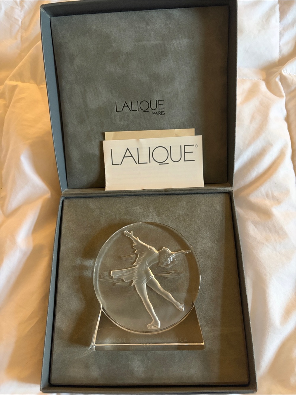 LALIQUE 1992 Society of America Figure Skater Crystal Paperweight Boxed